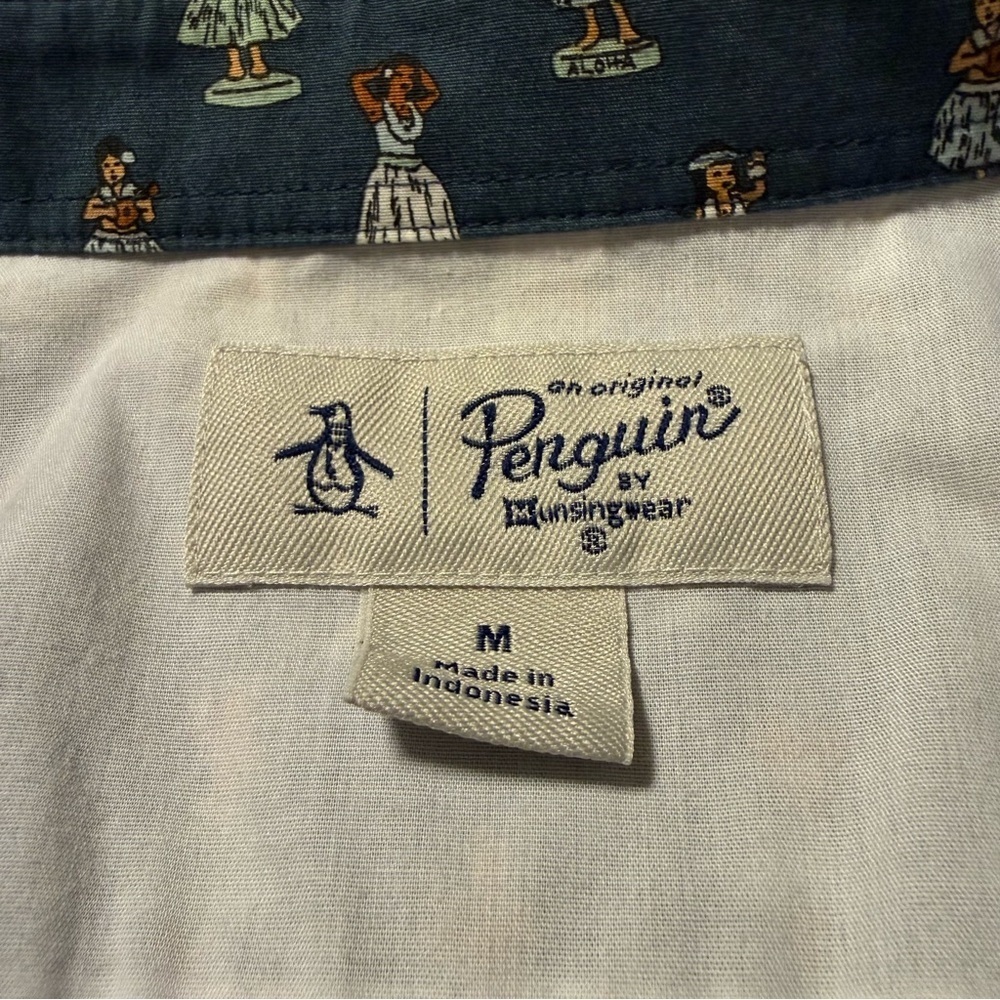 Penguin Blue Hula Dancer Patterned Short Sleeve Button Front Collared Shirt Mens - Picture 7 of 11
